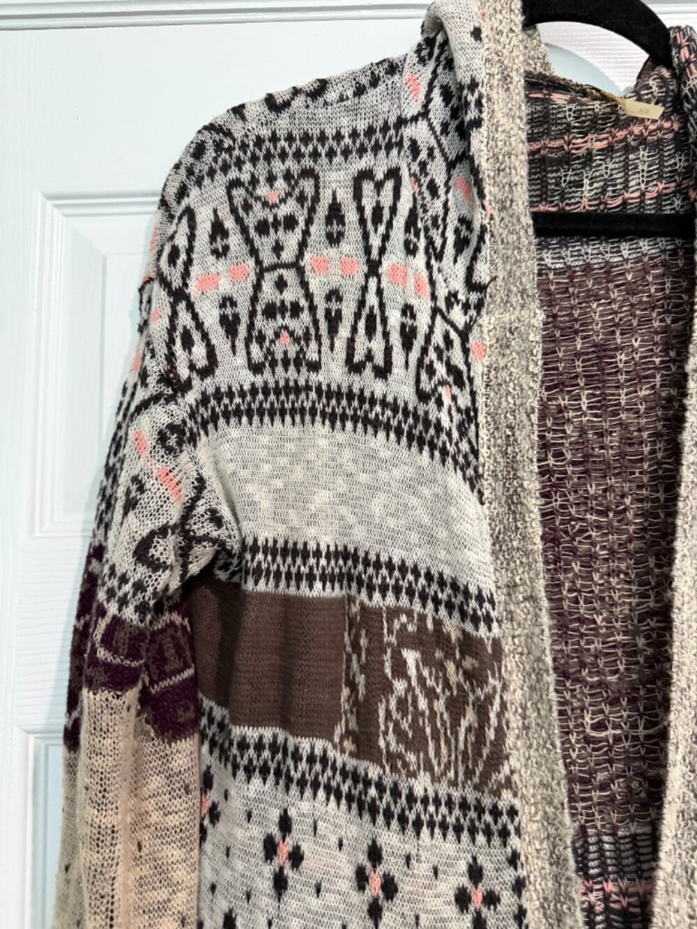 FREE PEOPLE Mixed Media Longline Cardigan Sweater Duster Hooded Size Medium - Picture 5 of 13